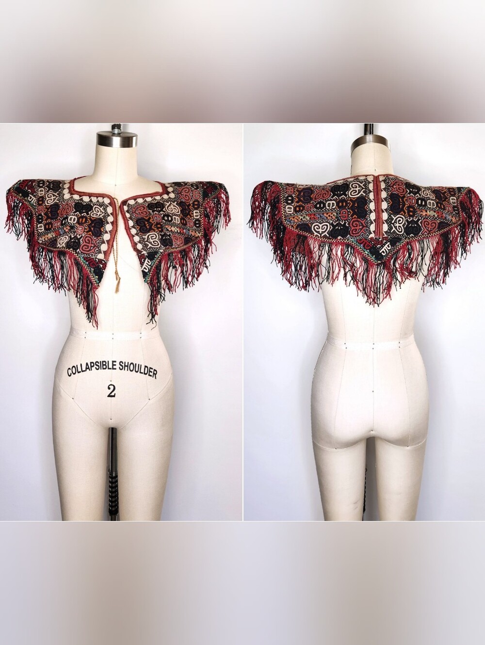 Antique Embroidered Collar Tribal Dance Afghan Turk Indian Colorful Fringed